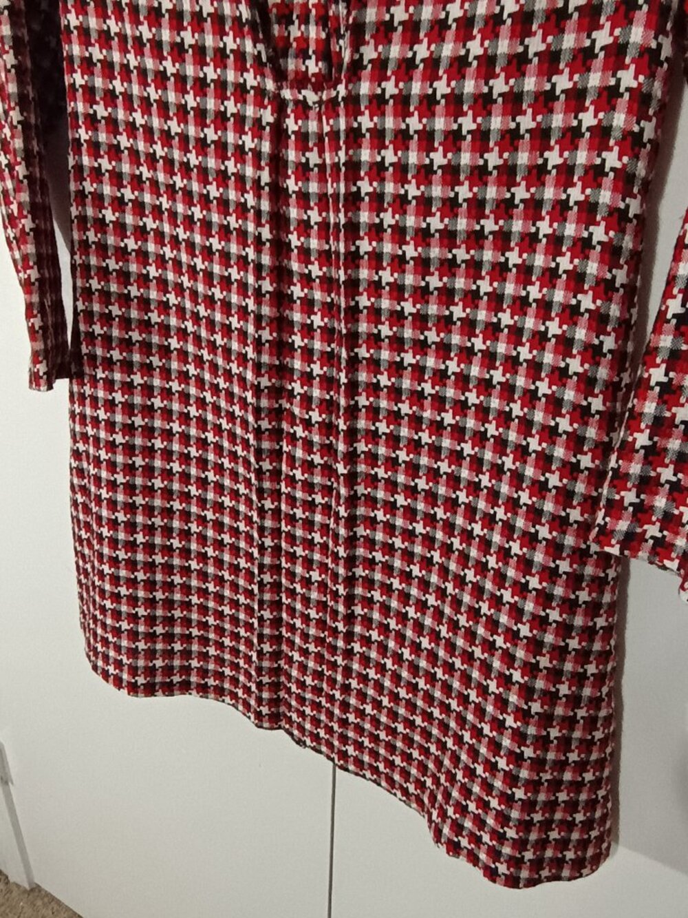 Iris & Ivy Girls Size 12 Red Black White Tweed Houndstooth Peter Pan Collar Coat - Picture 9 of 10